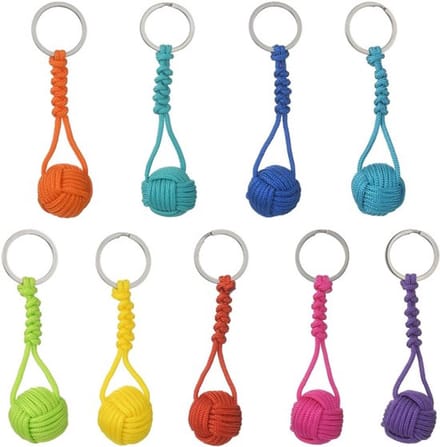 Dailygoods- Sleutelhanger 16 Stuks - Geweven Balhanger - Polyester/Spandex Koord - Splitring - 8 Kleuren - Afmeting 95 mm - Sleutelring