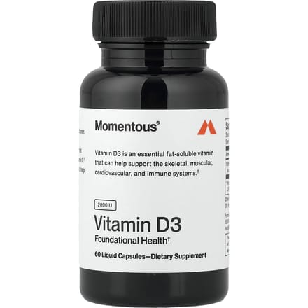 Momentous, Vitamine D3, 50mg (2 000 UI), Capsules Liquides, 60 Comprimés