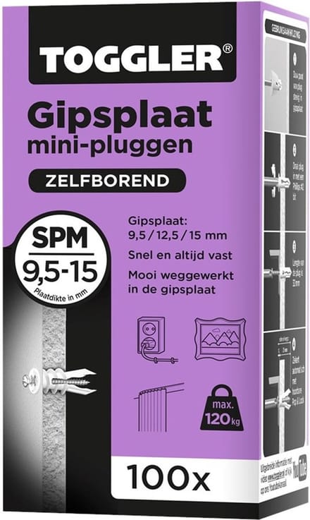 Gipsplaatplug Toggler Spm Mini Zelfborend - 100 stuks