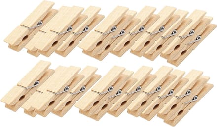 Houten wasknijpers 24 stuks, bruin, naturel - Decoratieve knutselaccessoires
