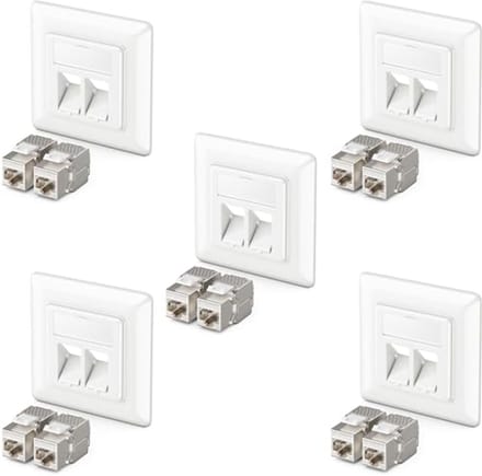 5x Keystone Doos met 10x CAT 6a Keystone-Jack-Modules voor Bouwmontage