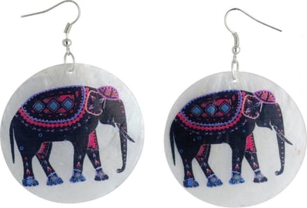 Behave - Oorhangers schelp met olifantenprint - Boho festivalstijl