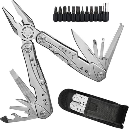 SIEPS Multitool Zakmes 23-in-1 - kampeer zakmessen - RVS - met Draagetui - Knife - Zilver