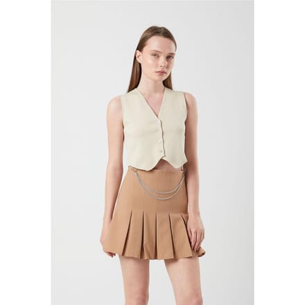 Hoge Taille Plissé Minirok met Kettingdetails