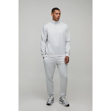 Regular 1/4 Rits Funnel Sweatshirt En Slim Leg Joggingbroek | Light Grey | Size XS