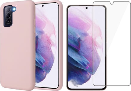 Hoesje geschikt voor Samsung S21 - Roze Siliconen Case - Screen Protector Glas