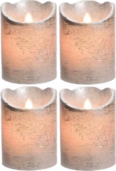 4x stuks LED kaarsen/stompkaarsen zilver 10 cm flakkerend