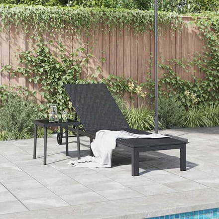 vidaXL Ligstoel Zwart 206 x 62,5 x 74 cm poly rattan