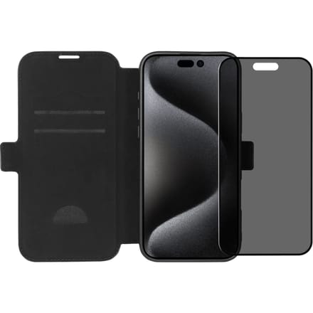 BlueBuilt Apple iPhone 16 Pro Max Book Case Leer Zwart + Privacy Screenprotector Glas