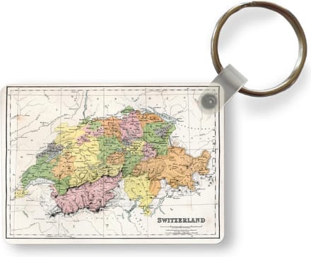 Sleutelhanger - Antieke kaart van Zwitserland - Uitdeelcadeautjes - Plastic