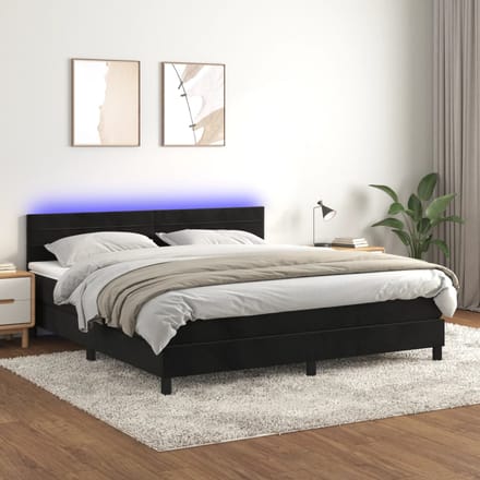 vidaXL - Boxspring - met - matras - en - LED - fluweel - zwart - 160x200 - cm