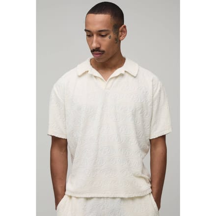 BM Terry Towelling Polo T-Shirt | Ecru | Size Large