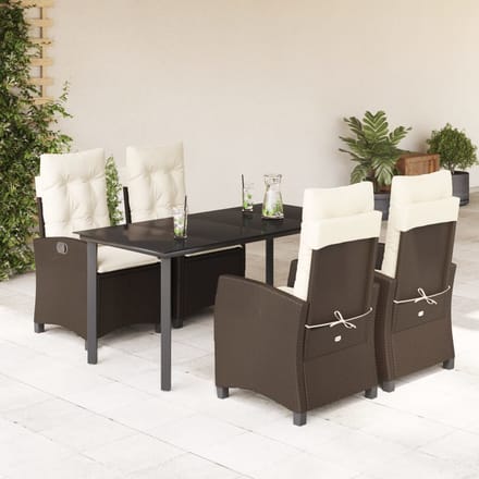 vidaXL - 5-delige - Tuinset - met - kussens - poly - rattan - bruin