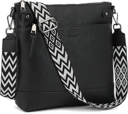 TAN.TOMI Dames Schoudertas – Crossbodytas Middelgroot met Brede Verstelbare & Afneembare Band - Zwart