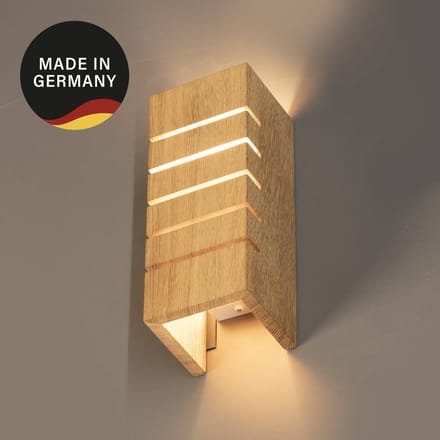 FISCHER & HONSEL Wandlamp Shine-Wood, breedte 10 cm, E14, eiken/wit, hout