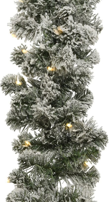 Bellatio Decorations - Groene dennenslinger - 270 x 25cm - met verlichting en sneeuw