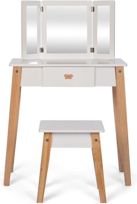 Byastrup Kinder Kaptafel Met Kruk 86 Cm Wit - Make-up Tafel voor Kinderen inclusief spiegel