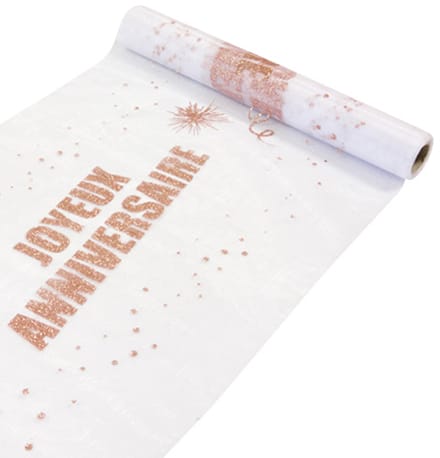 HOBI - Organza Tafelloper "Happy Birthday" Roségoud Glitter 5m