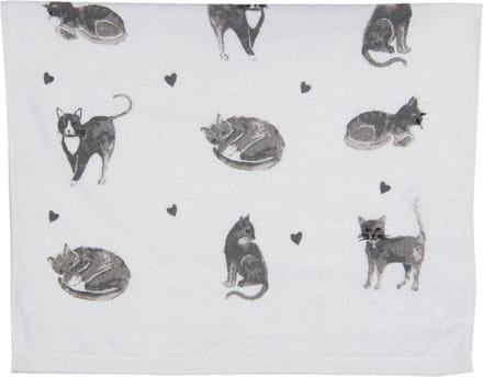 Clayre & Eef Gastendoekje 40x66 cm Grijs Wit Katoen Katten