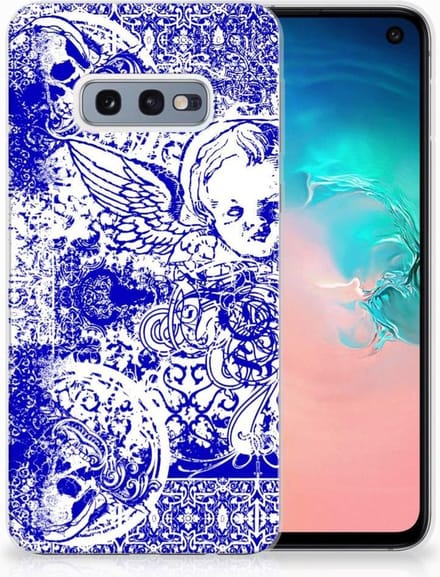 Silicone Back Case Samsung Galaxy S10e Angel Skull Blauw