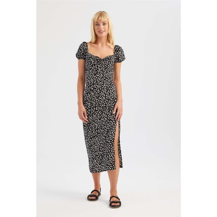 Bloemrijke Off-Shoulder Midi-Jurk met Zijsplit