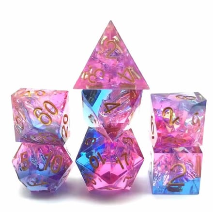 Lapi Toys - Dnd dice - Dobbelstenen dungeons dragons - Polydice - Incl. dice bag - Resin - Roze - Blauw