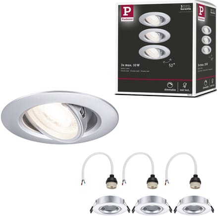 Inbouwlamp Set van 3 zwenkbaar rond 90 mm 30° GU10 max. 3x10W 230V dimbaar Chroom mat