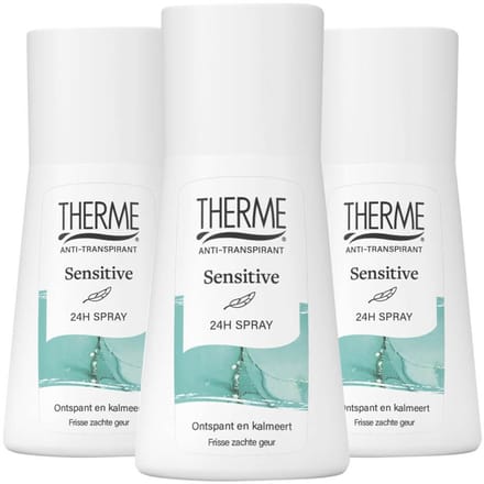 Therme - Anti-Transpirant Sensitive 24H Spray - 3 x 75 ml - Voordeelverpakking
