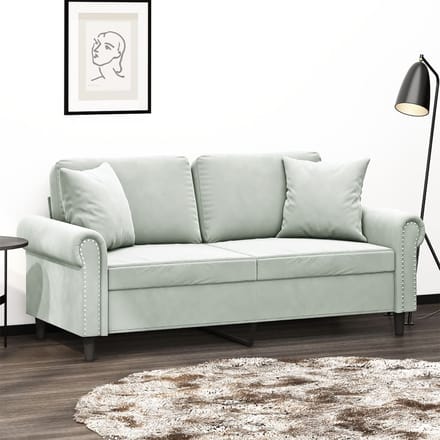 vidaXL - Tweezitsbank - met - sierkussens - 140 - cm - fluweel - lichtgrijs