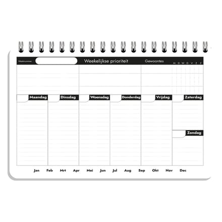 Weekelijkse Planner - A5 liggend - 52 weken planner - Spiraalgebonden - inclusief dot-notities - Gerondhoekt