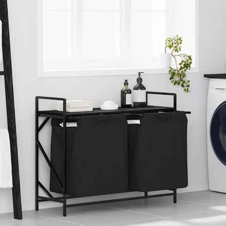 vidaXL - Wasmand - 2 - vakken - met - plank - zwart - eikenkleurig