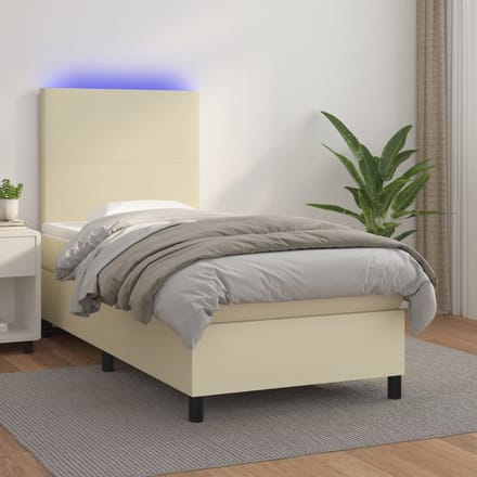 vidaXL - Boxspring - met - matras - en - LED - kunstleer - crèmekleurig - 100x200 - cm