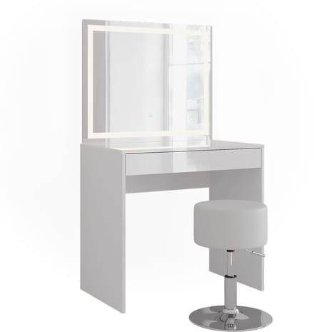 Vicco Kaptafel set met kruk Sherry, Wit/Wit Hoogglans, 81.4 cm met LED-spiegel en kruk