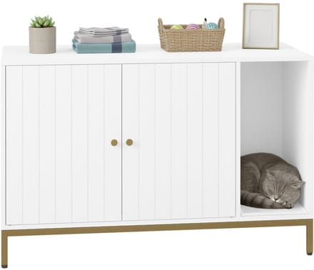 Feandrea - Kattenbak - Kattenbak Kast - Ingang en Handdoekhouder - Wit - 90cm