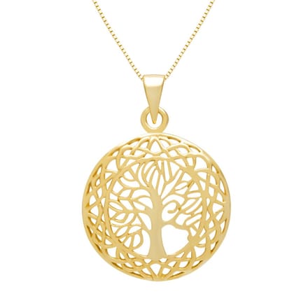 Zilveren ketting - gold plated - levensboom - brede cirkel - vrouw