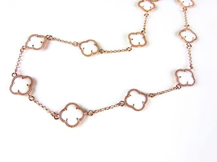 model 10 Fiori collier in zilver roze verguld 10 witte klavers