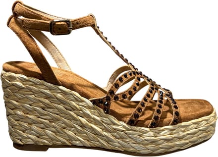 La Strada Wedge Sandaal Cognac Micro Met Steentjes - Damesschoenen - Maat - 41