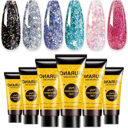 Extension Gel Nail Kit - 6 Kleuren Poly Nails Builder Set - Voor Beginner/Professionele Gebruik - DIY Starter Kit Nail Art Gift - Glitter