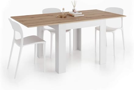 Uitschuifbare Tafel - Eettafel Klaptafel - Ruimtebesparend Wonen - Eenvoudig Verstelbaar - 90x90 tot 180cm - Rustiek Eiken Wit