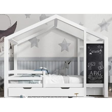 ModernLuxe Cabinebed 90x200cm - massief hout - met schoolbord en 2 lades - Wit