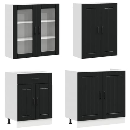 vidaXL - Keukenblok - LUCCA - 4 - st - Zwart - Bewerkt - hout