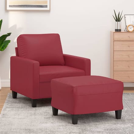 vidaXL - Fauteuil - met - voetenbank - 60 - cm - kunstleer - wijnrood