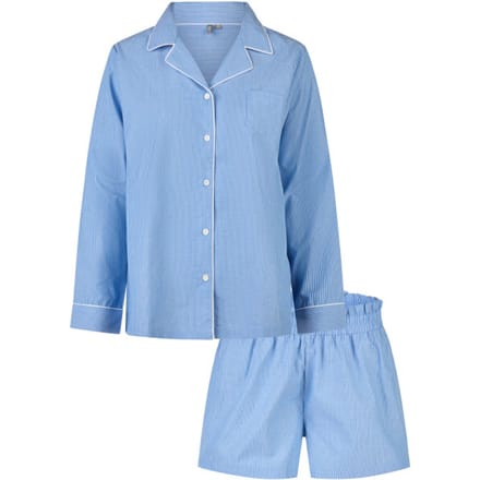 By Louise Dames Pyjama Set Short + Blouse Effen Lichtblauw - Maat M