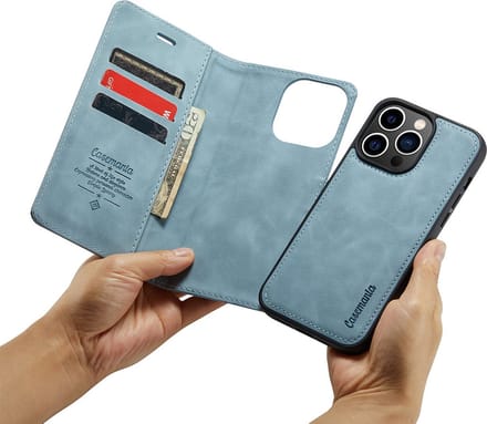 iPhone 15 Pro Max Bookcase hoesje - CaseMe - Effen Aqua - Kunstleer