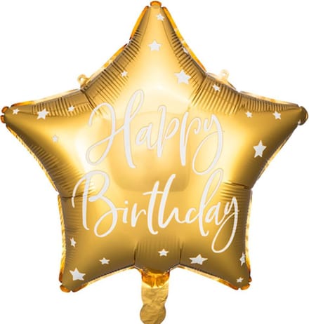Folieballon - Happy birthday - Ster - Goud, wit - 40cm - Zonder vulling