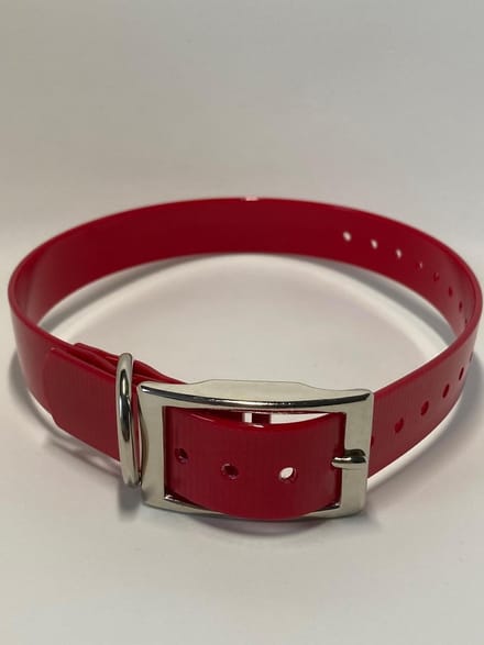 Halsband BioThane GOLD Transparant - ROOD - 600mmx25mm - dubbele gesp