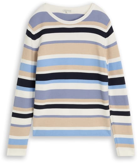 Tom Tailor - Gebreide trui van katoen - Maat M - navy blue beige stripe