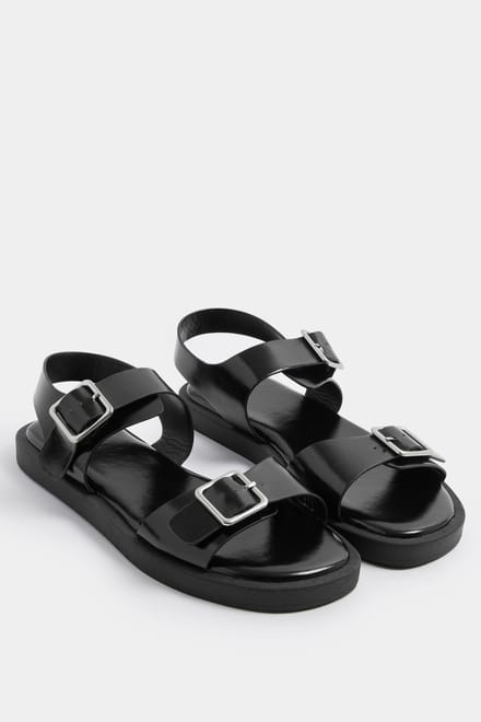 Yours Zwarte Sandalen Van Imitatieleren Met Gespsluiting In Brede Epasvormsize 42E