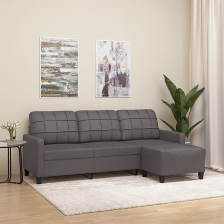 Vidaxl Canapé 3 Places Avec Repose-Pieds, Gris, 180 Cm, Cuir Artificiel