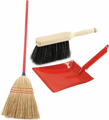 Kinder schoonmaak set 3-delig rood bestaande uit stoffer en blik en strobezem 75 cm